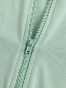 SHEIN Girlism NovaGlow 青少年女孩運動休閒日常針織素色開襟外套與喇叭長褲套裝 - 薄荷綠 - 查看 4