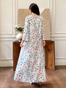 Al Najma 春夏季花卉寬鬆修身 9/10 袖阿拉伯風洋裝 - 彩色 - 查看 3