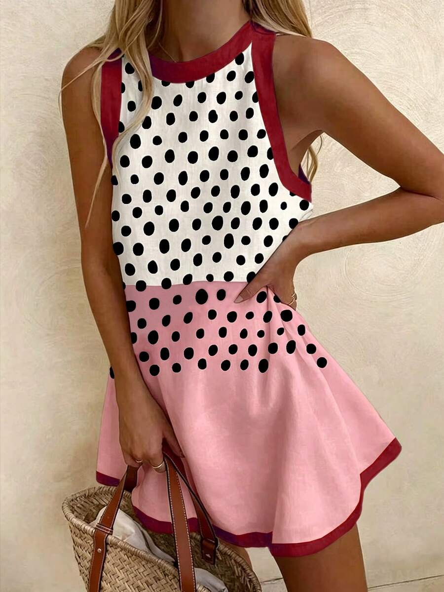Vaclyn Women's Polka Dot Colorblock Casual Mini Dress For Daily Wear - Multicolor - View 1