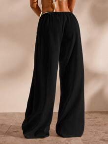 Opulessa Women's Solid Color Waist Tie Cover-Up Pants For Vacation - 黑色 - 查看 2