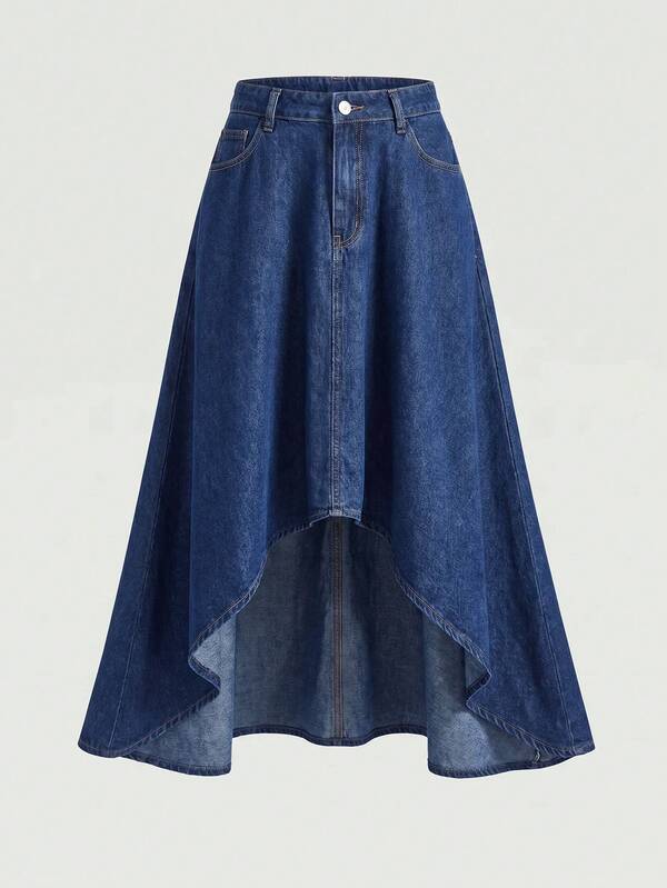 SHEIN MOD Women's Loose Casual Asymmetrical Denim Skirt