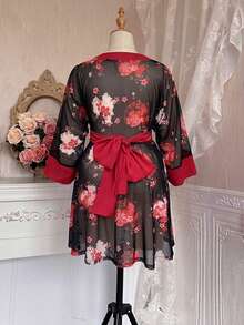 Vibekara Vestido corto estampado con efecto de cintura ceñida, sexy y romántico - Rojo - Ver 2