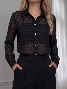 SHEIN Clasi Camisa unicolor con botón delantero sin sujetador - Negro - Ver 4