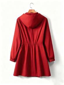 SHEIN LUNE CURVE 大尺碼女款收腰連帽風衣外套，韓系休閒優雅青春感寬鬆版型，高品質夏季秋季服飾 - 紅色 - 查看 2