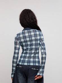COUREZ 長袖網格格紋上衣 /Y2K Y2K上衣 秋季上衣 秋季服飾 秋季女裝 外出穿搭 外出上衣 - 彩色 - 查看 1