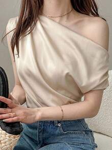 DAZY Women's Floral Print Asymmetric Shoulder Loose Blouse Going Out Tops Women Summer Off The Shoulder - Yellow - View 4
