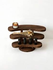 1Pc 3-Layer Wooden Shelf Organizer, Rustic Brown Desktop Display Rack For Makeup Bottles, Tea Sets, Small Decor Items - View 10