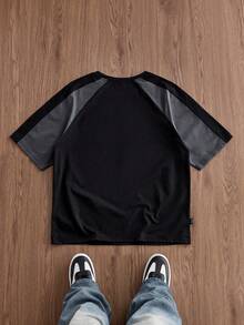SWAVVY 休閒男士字母印花撞色圓領短袖T恤 - 黑色 - 查看 4