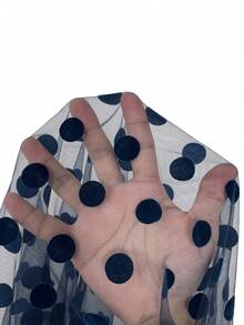 Briarwyn Women's Polka Dot Mesh Tie Neck Long Sleeve Loose Sheer Blouse - Navy Blue - View 9