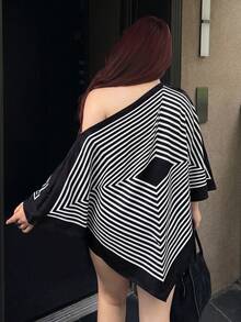 Vibekara 女款大尺碼 2026 夏季休閒優雅印花不對稱領長袖不對稱下擺襯衫，不對稱肩開衩袖寬鬆時尚襯衫，復古日落度假印花蝙蝠袖上衣，新品上市，適合日常通勤、大學襯衫、外出襯衫、度假襯衫、辦公室襯衫、約會穿搭 - 彩色 - 查看 2