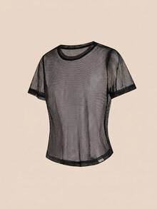 Cheerettes Women's Solid Color Round Neck Casual Versatile Daily Travel Sports Short Sleeve T-Shirt 2pcs/Pack - Black and White - View 7