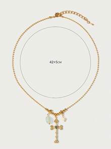 Glisma Collier pendentif croix plaqué or 18 carats, élégant/premium/old money/chic, été/plage/bal/soirée, superposé/pierre précieuse/perles/cristaux, sexy/vintage - Or jaune - Voir 9