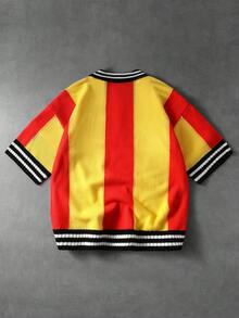 ROMWE MEN 男士阿根廷足球運動風針織 Polo 衫 - 紅色 - 查看 2