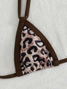 Swim SXY Summer Springbreak 2-Piece Set New Leopard Print & Solid Color Patchwork Micro Triangle Mini Cup Halter Neck Double Strap Sexy Elegant Vacation Bikini Set Beach Pool Party Women's Swimwear - Multicolor - View 5