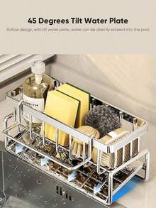 1pc Rust Proof Kitchen Sink Storage Rack With Towel Bar And Drip Tray, Anti Slip, Can Store Sponge, Suitable For Kitchen Sink, Rust Proof Carbon Steel Material Kitchen Sink Storage Accessories - Multicolor - View 7
