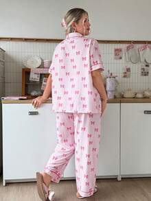 Slumberry CURVE Sweet Ins Bow Print Plus Size Pajama Set - Pink - View 2