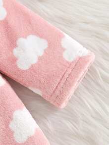 SHEIN 女嬰針織毛絨雲朵圖案翻領休閒收腰家居袍 - 粉色 - 查看 7
