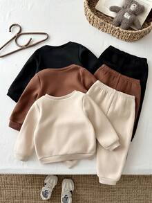 LMoss Kids Baby Boy Letter Pattern Knit Soft Crew Neck Long Sleeve Pullover Sweatshirt Elastic Waist Long Autumn Pants 6pcs -Piece Set - Multicolor - View 2