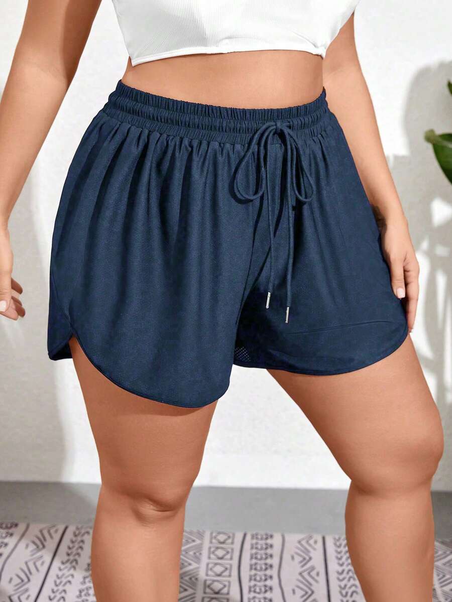 Swim SPRTY Baño corto de mujer de talla grande con cintura elástica ajustable con cordón para la playa de verano - Azul Marino - Ver 1