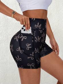 SHEIN Sovereign Charm Celana Pendek Olahraga Motif Leopard dengan Pita - MultiWarna - View 6
