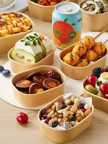 20pcs Disposable Snacks & Nuts Packaging Box, Kraft Paper Packing Box With PET Cover, Sturdy And, Restaurant Dedicated Packing Box, Student And Adult Lunch Box, Fruit Platter Packaging Box, Outdoor Picnic Packing Box - Multicolor - View 2