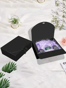 10個附蓋禮物盒，黑色緞帶禮物盒，伴娘邀請盒，牛皮紙禮物盒，適用於婚禮、包裝、禮物、生日、手工、聖誕禮物包裝、單身派對、婚禮裝飾、新娘淋浴 - 黑色 - 查看 3