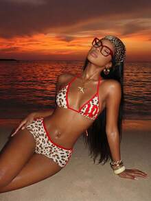 Vaytide Women Sexy Two Pieces Bikini, Leopard Print Boxers Design For Summer Beach Vacation - Multicolor - View 4