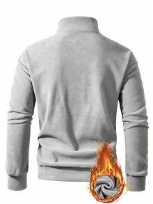 Manfinity Homme 男士山脈刺繡長袖拉鍊設計保暖休閒套頭運動衫 - 灰色 - 查看 2