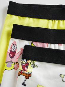 SpongeBob SquarePants | SHEIN Set de 3 calzoncillos tipo bóxer cómodos con cinta de contraste y diseño de dibujos animados lindos para niños pequeños - Blanco - Ver 8