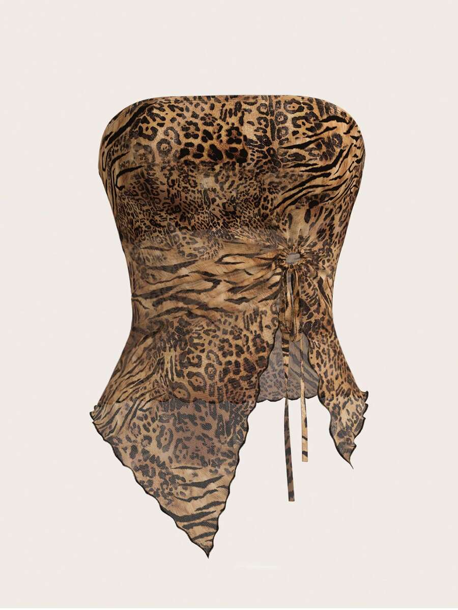 SHEIN ICON Cheetah Print Women Asymmetric Hem Leopard Print Mesh Cami Y2K Graphics Going Out Top - Multicolor - View 1
