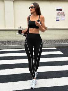 SHEIN Sports Women's High Waist Pocket Daily Fitness Sports Leggings - Multicolor - View 6