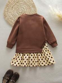 SHEIN Young Girl 3D Bow Decor Polka Dot Print 2 In 1 Long Sleeve Dress - Multicolor - View 2