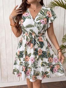 SHEIN Clasi 大码热带印花休闲度假连衣裙 - 彩色 - 查看 1