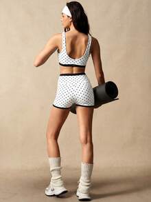 VARSIVA Women's Color Block Polka Dot Print Ultra Short Tank Top & Shorts Sports Set - Black and White - View 5
