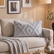 Veyra Day 1pc/2pcs All-Season Fluffy Plush 3D Diamond Geometric Throw Pillow Covers, Solid Textured Square Cushion Cases, Minimalist Neutral Farmhouse Home Decor For Sofas, Bedrooms, Bay Windows And Homestays, Pillow Insert Not Included - Light gray - View 9