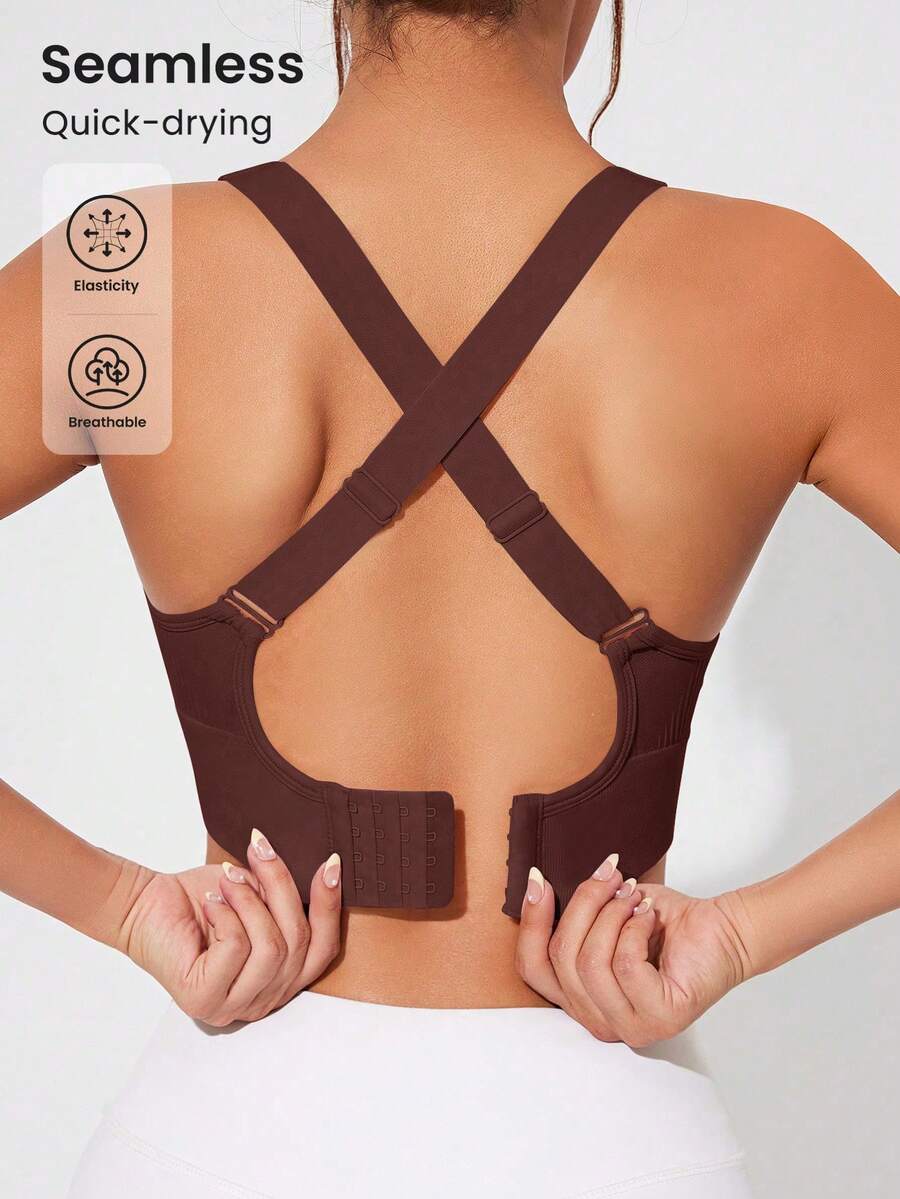 Solea Cove Solea Cove 女款素色無縫運動內衣 - 咖啡棕 - 查看 1