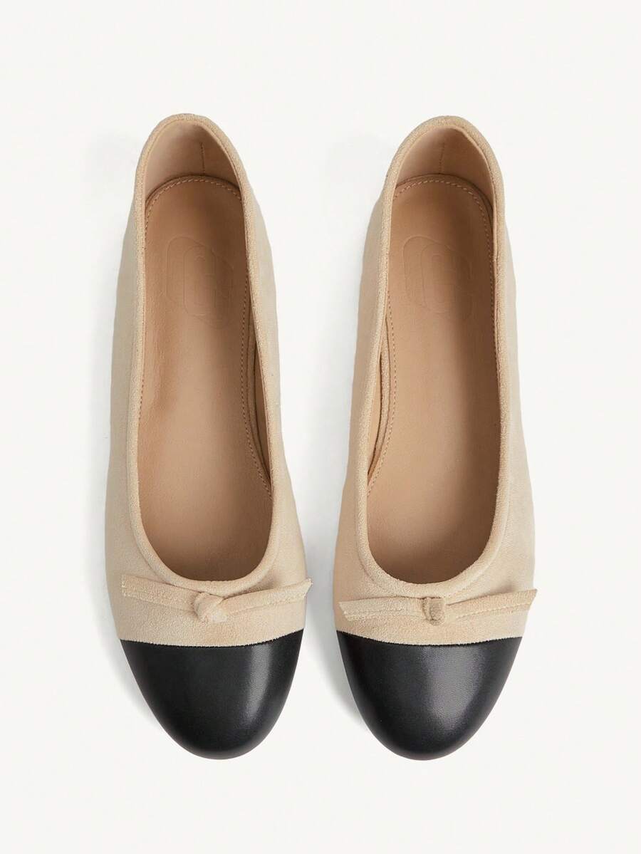 CUCCOO CHICEST Spring And Summer New Suede Color Matching Bow Round Toe Mary Jane Women Flat Shoes Khaki Splicing Black Fashion Retro Commuter Party - Khaki - View 1