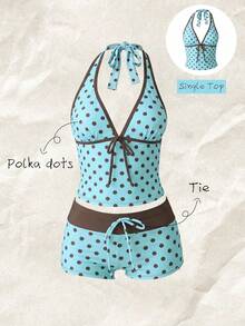 Elavelle Women's Spring/Summer Random Print Spaghetti Strap Bow Bikini Top - Multicolor - View 1