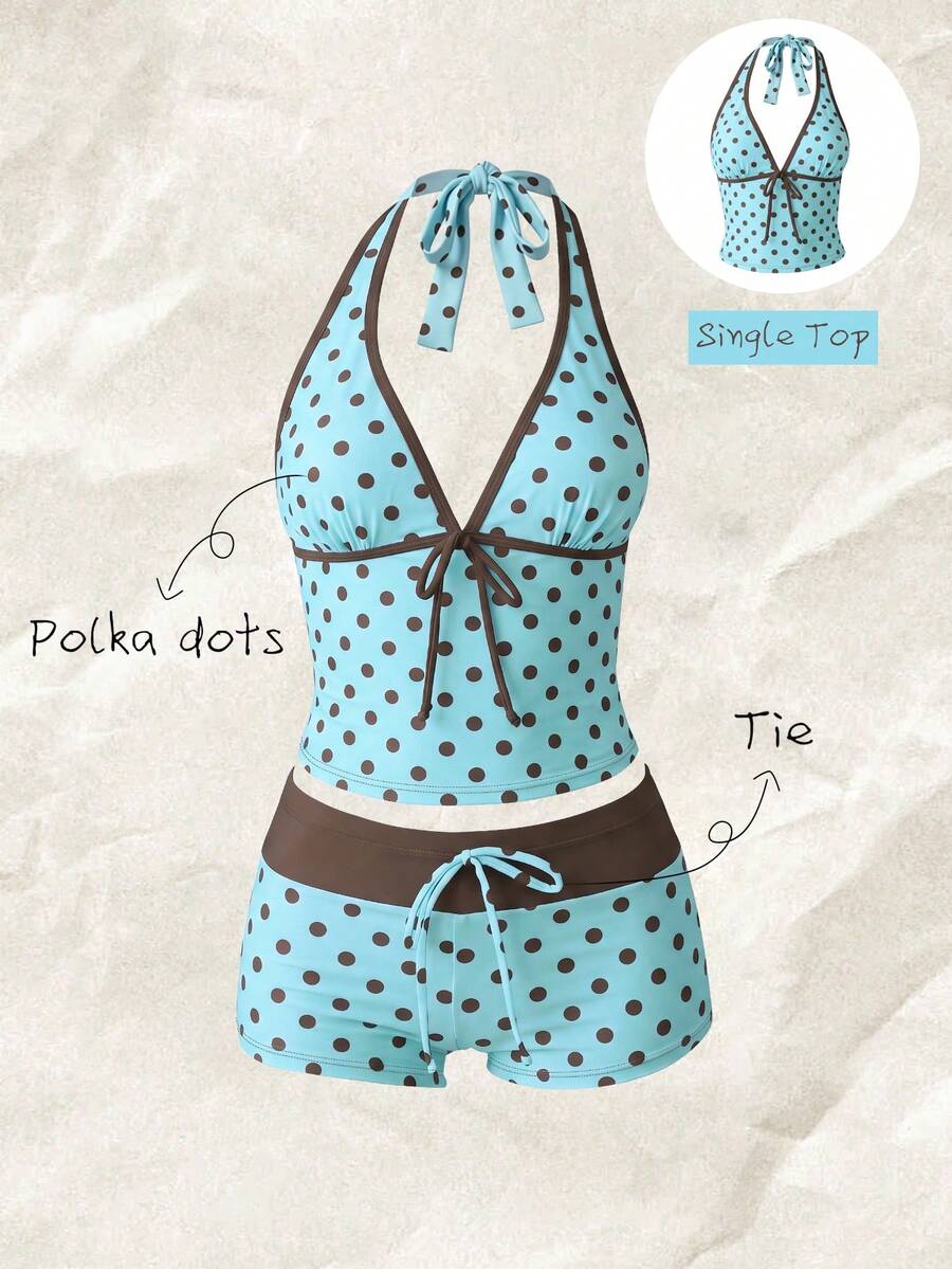 Elavelle Women's Spring/Summer Random Print Spaghetti Strap Bow Bikini Top - Multicolor - View 1