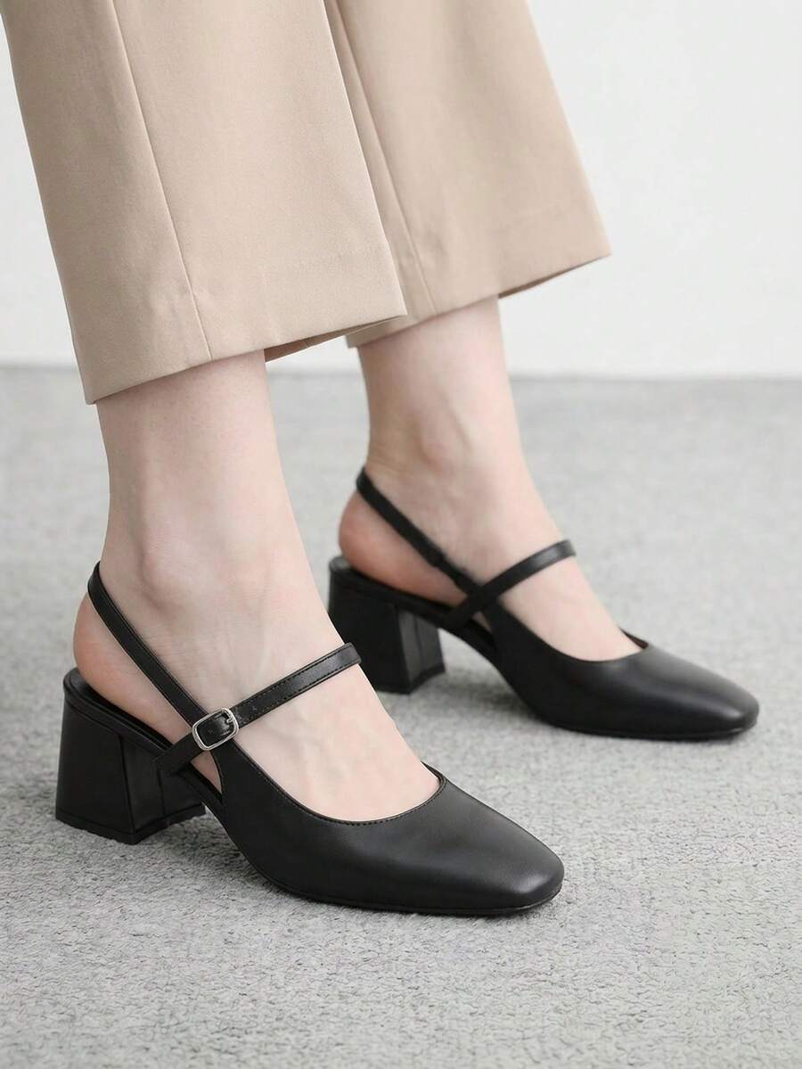 CUCCOO BIZCHIC 女款通勤優雅瑪麗珍方頭粗跟鞋 - 黑色羊紋 - 查看 1