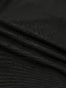 SHEIN 女童皇家藍與白色領針織休閒拼色拼接修身收腰T恤，附小Logo刺繡 - 黑色 - 查看 6
