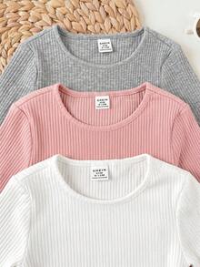 SHEIN 女嬰休閒百搭純色長袖上衣 - 彩色 - 查看 8