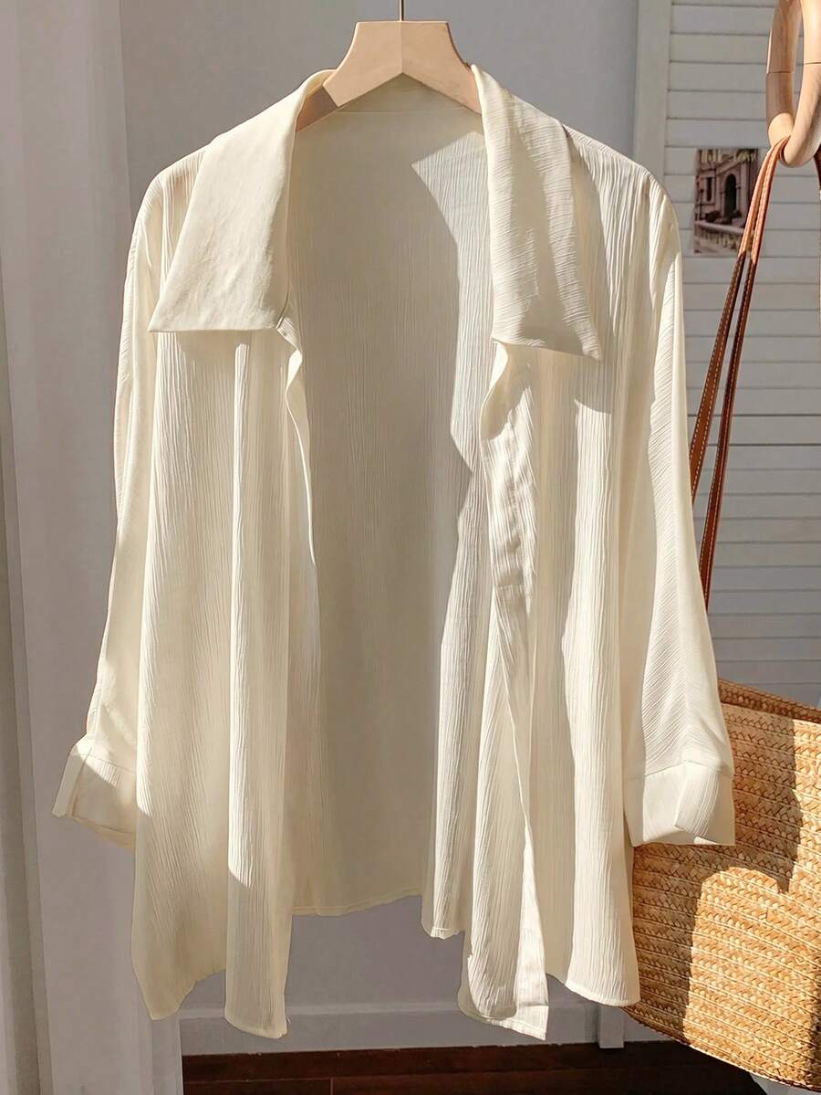 Comfortcana Camisa blanca lisa de manga murciélago para primavera - Albaricoque - View 1