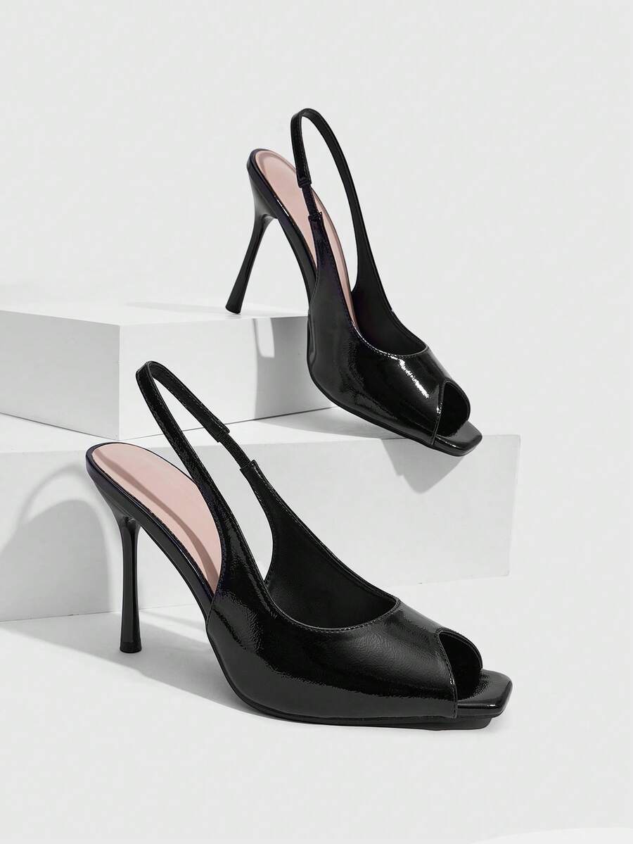 CUCCOO SZL Spring And Summer New Square Toe Rear Strap Stiletto Temperament Commuter Sandals - Black - View 1