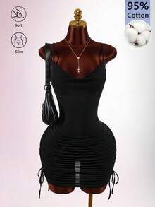 Amplova Sexy Women's Mini Dress Low Cut Backless Nightclub Party Club Night Out Street Style Black Summer - Black - View 5