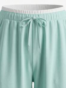 Sweetra Damen Farbblock Sportshorts mit Taillenband und lockerer Passform - Blau - Übersicht 3