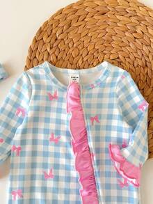 SHEIN Newborn Baby Cute Knitted Casual Cartoon Pattern Romper And Headband Set - Blue and White - View 3