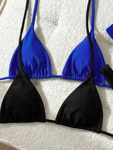 Swim Mod 女款夏季海灘純色掛脖綁帶性感比基尼三角褲4件套 - 彩色 - 查看 5