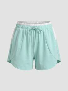 Sweetra Damen Farbblock Sportshorts mit Taillenband und lockerer Passform - Blau - Übersicht 1