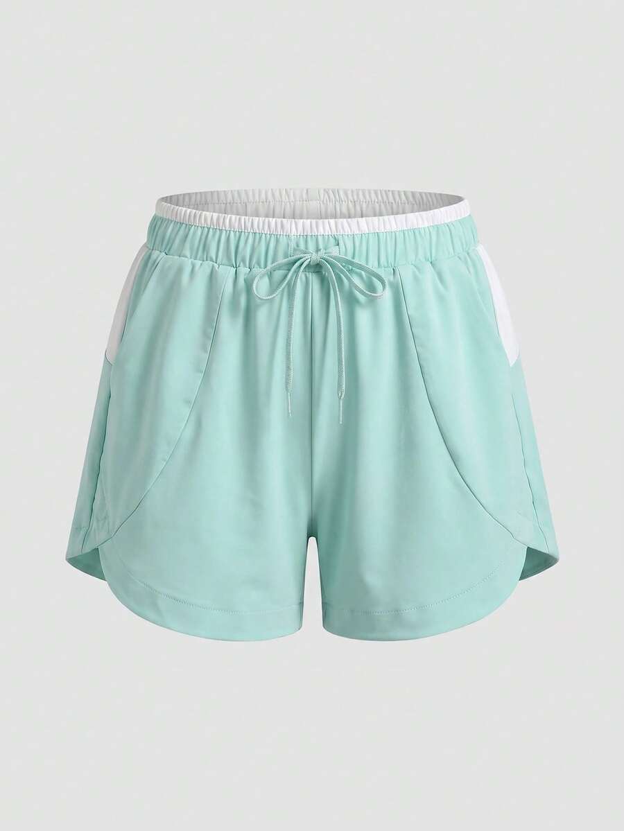 Sweetra Damen Farbblock Sportshorts mit Taillenband und lockerer Passform - Blau - Übersicht 1